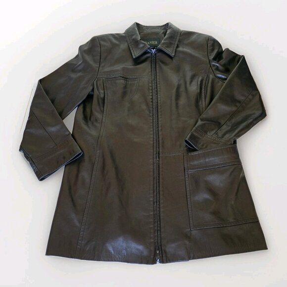 Danier Jacket Womens XL Brown Leather Pockets Zip Lined LS Classic Collar Mature - Picture 10 of 16